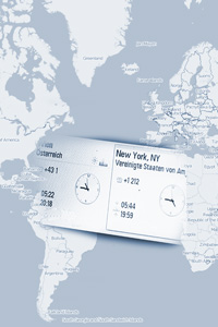 Weltkarte mit Flugticket